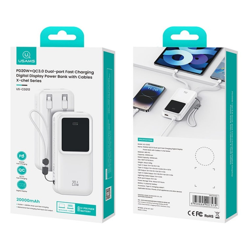 Power bank 20.000 Mah 20w carga rápida con cables integrados
