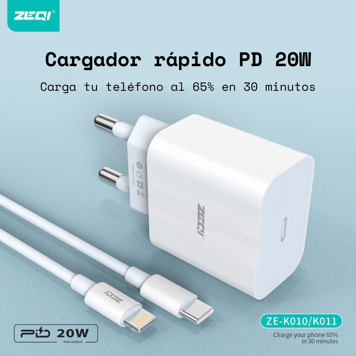 Cargador completo iPhone carga rapida 20w