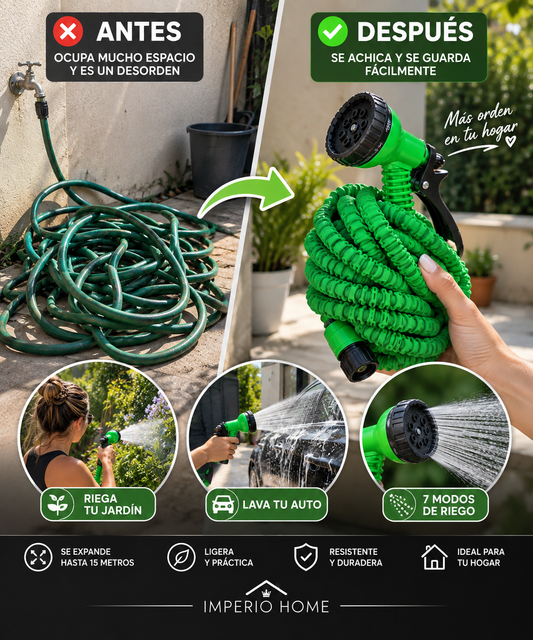 Manguera extensible 15 metros + Cabezal 7 modos