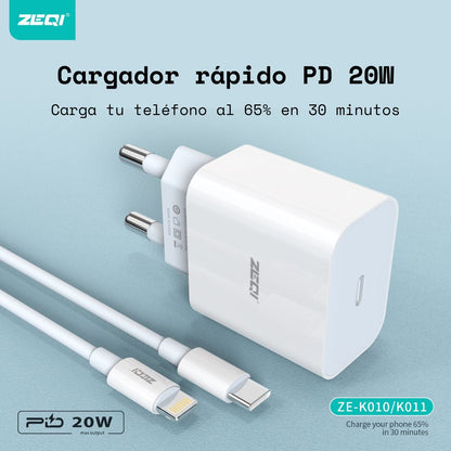 Cargador completo iPhone carga rapida 20w