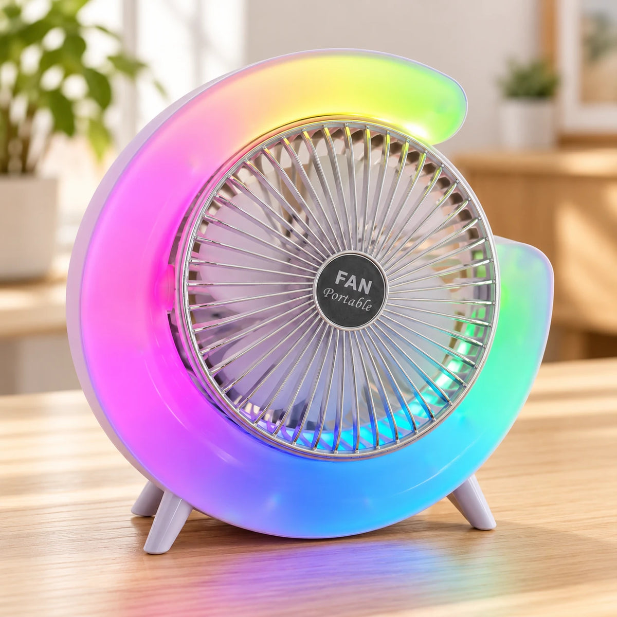 Ventilador portátil con luces LED RGB, vista principal